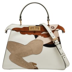 Fendi Peekaboo ISeeU Top Handle Bag aus weißem Leder mit mittlerer Intarsienarbeit