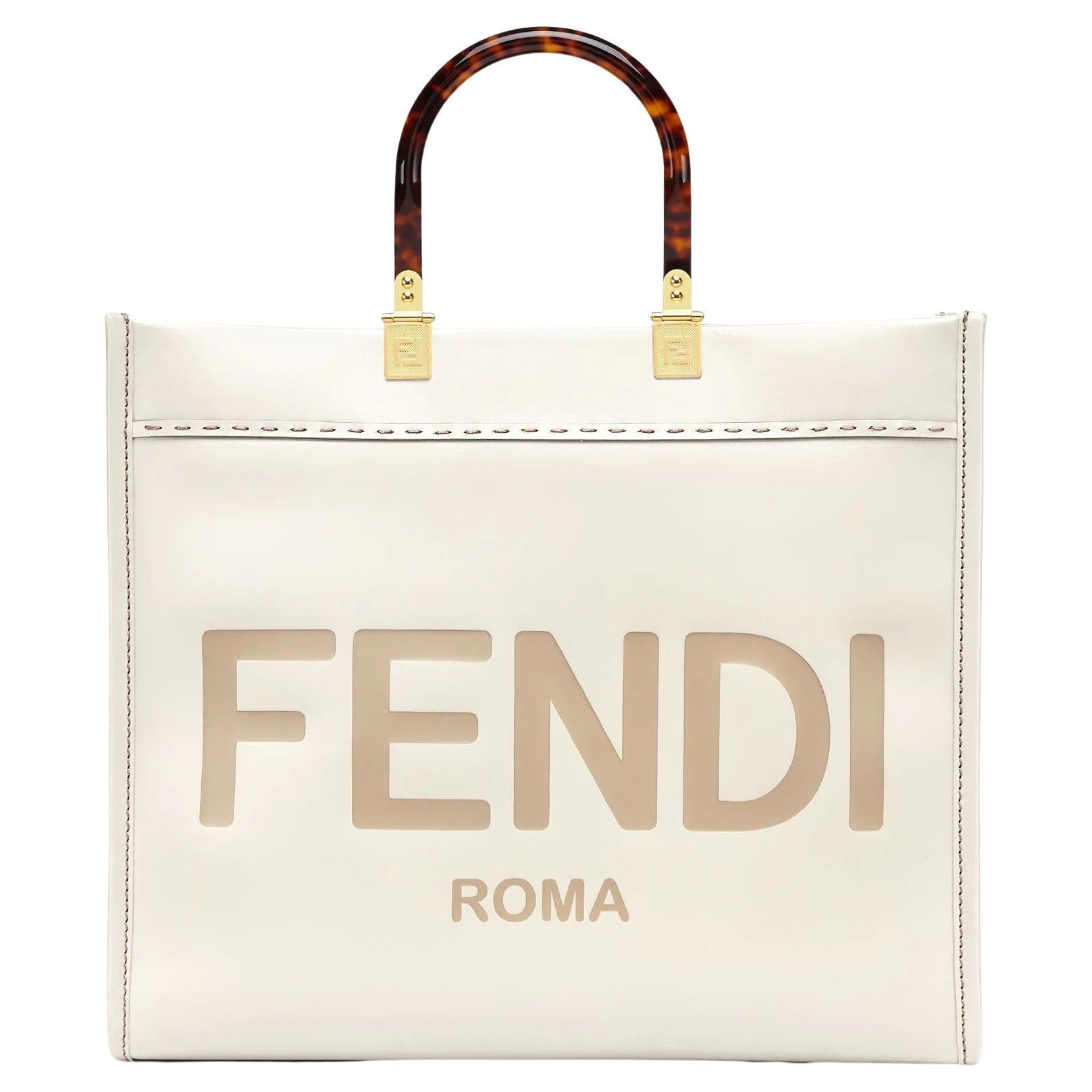 Fendi White Leather Medium Sunshine Shopper Bag For Sale at 1stDibs