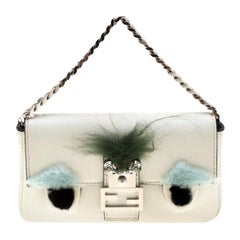 Fendi White Leather Micro Monster Baguette Bag