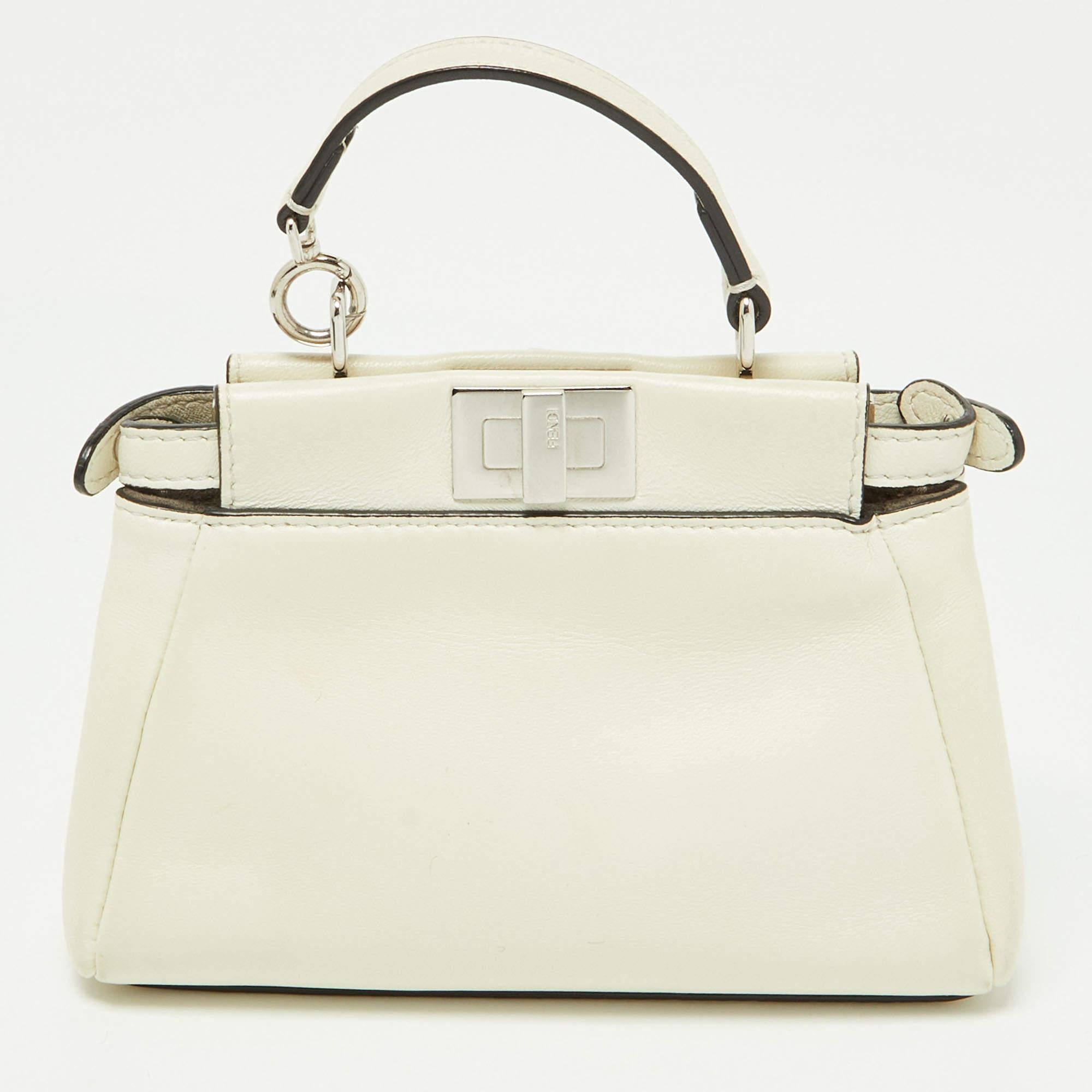 Fendi White Leather Micro Peekaboo Crossbody Bag In Good Condition In Dubai, Al Qouz 2