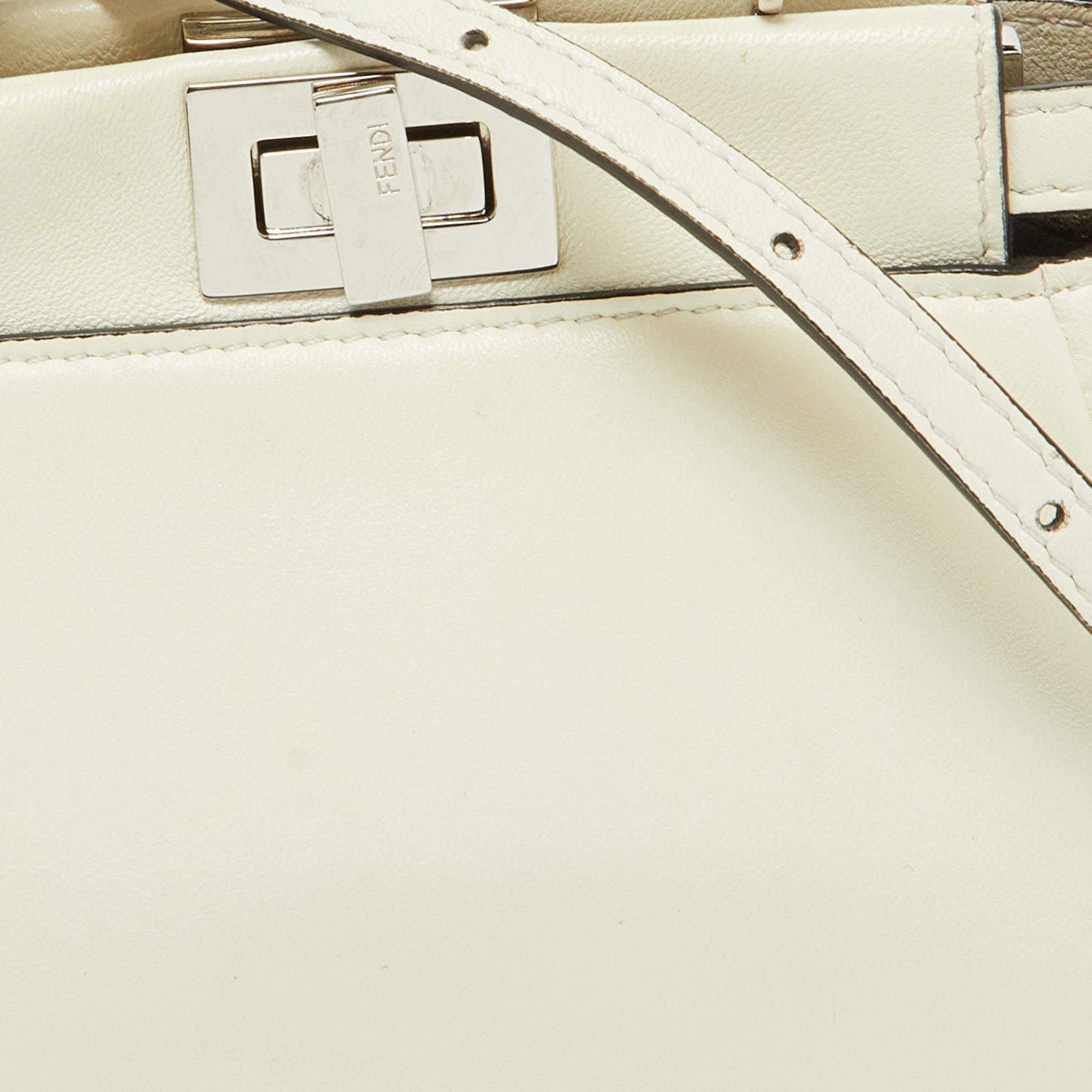 Fendi White Leather Micro Peekaboo Crossbody Bag 4