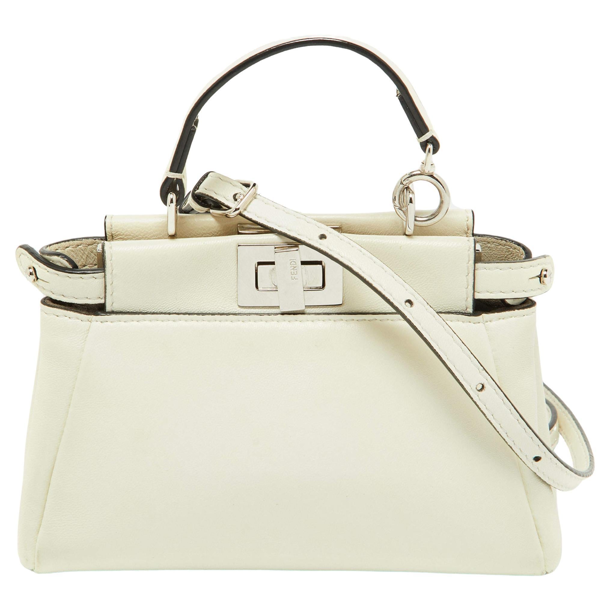 Fendi White Leather Micro Peekaboo Crossbody Bag