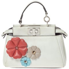 Fendi White Leather Micro Peekaboo Flowerland Top Handle Bag