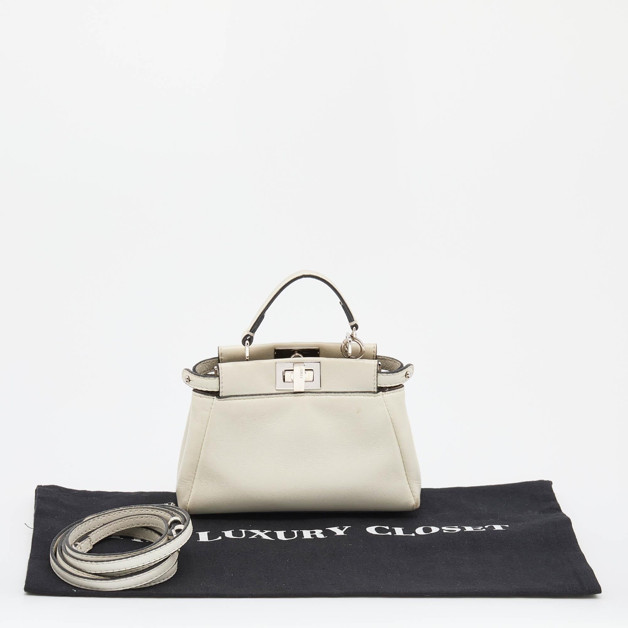 Fendi White Leather Micro Peekaboo Top Handle Bag 4