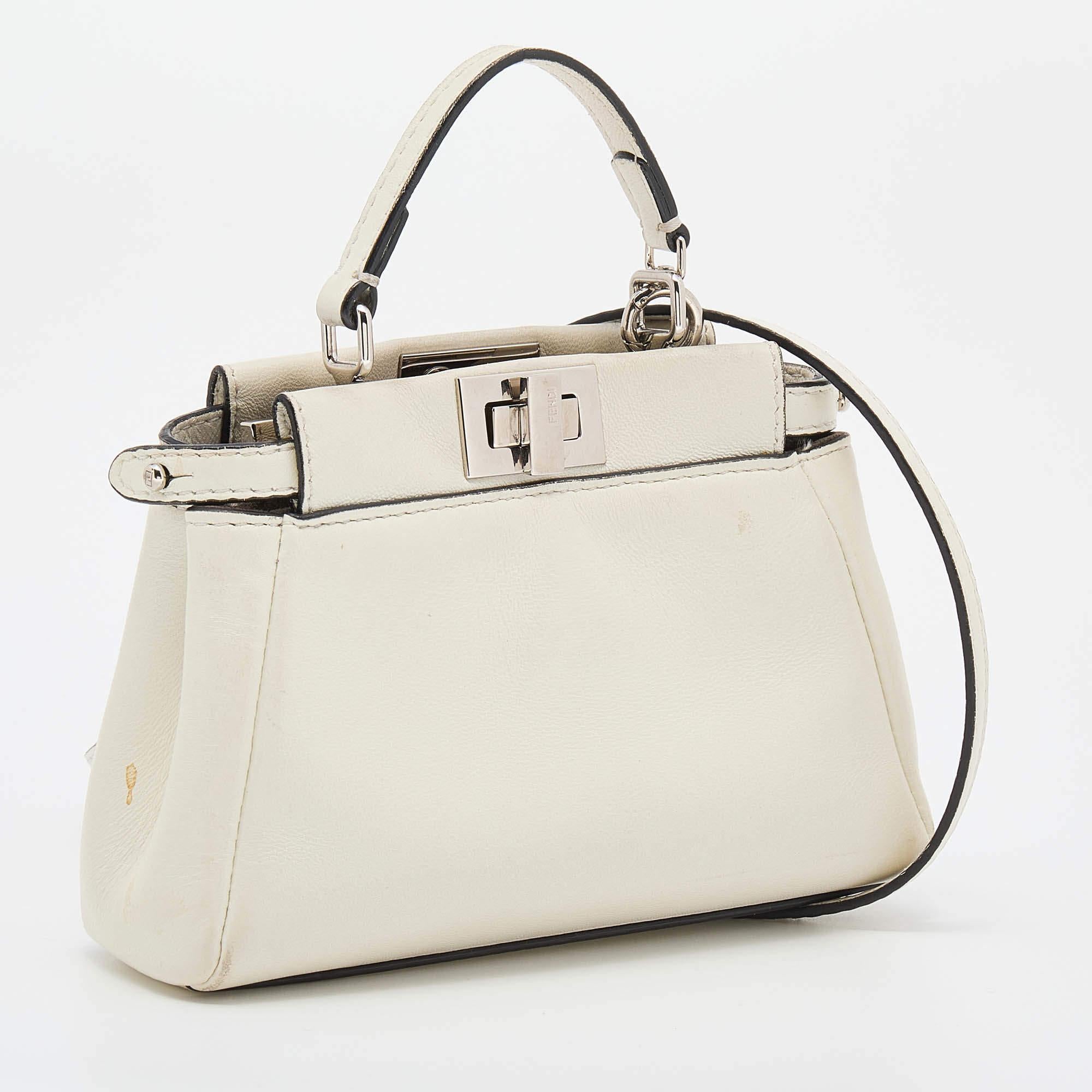 Women's Fendi White Leather Micro Peekaboo Top Handle Bag
