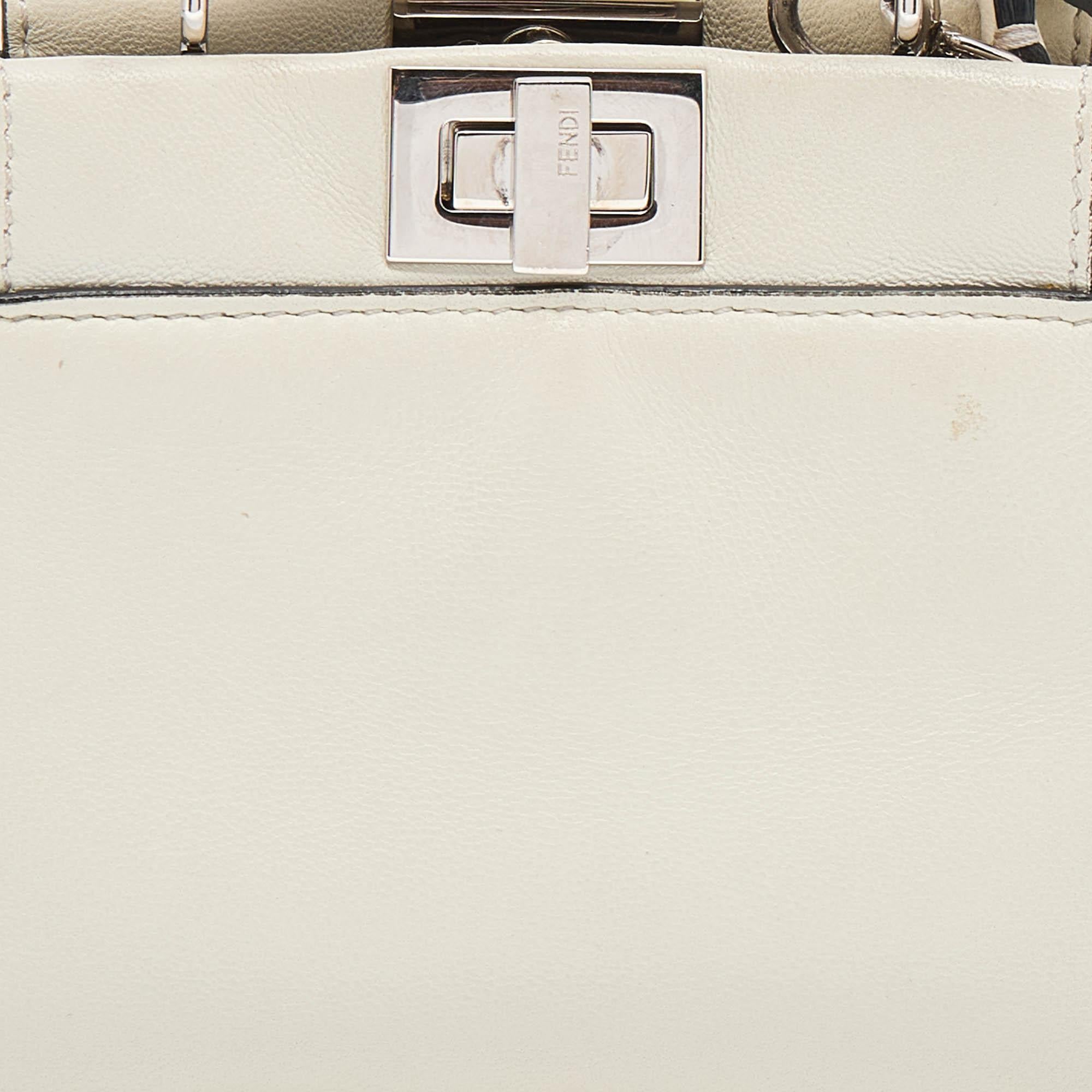 Fendi White Leather Micro Peekaboo Top Handle Bag In Good Condition In Dubai, Al Qouz 2
