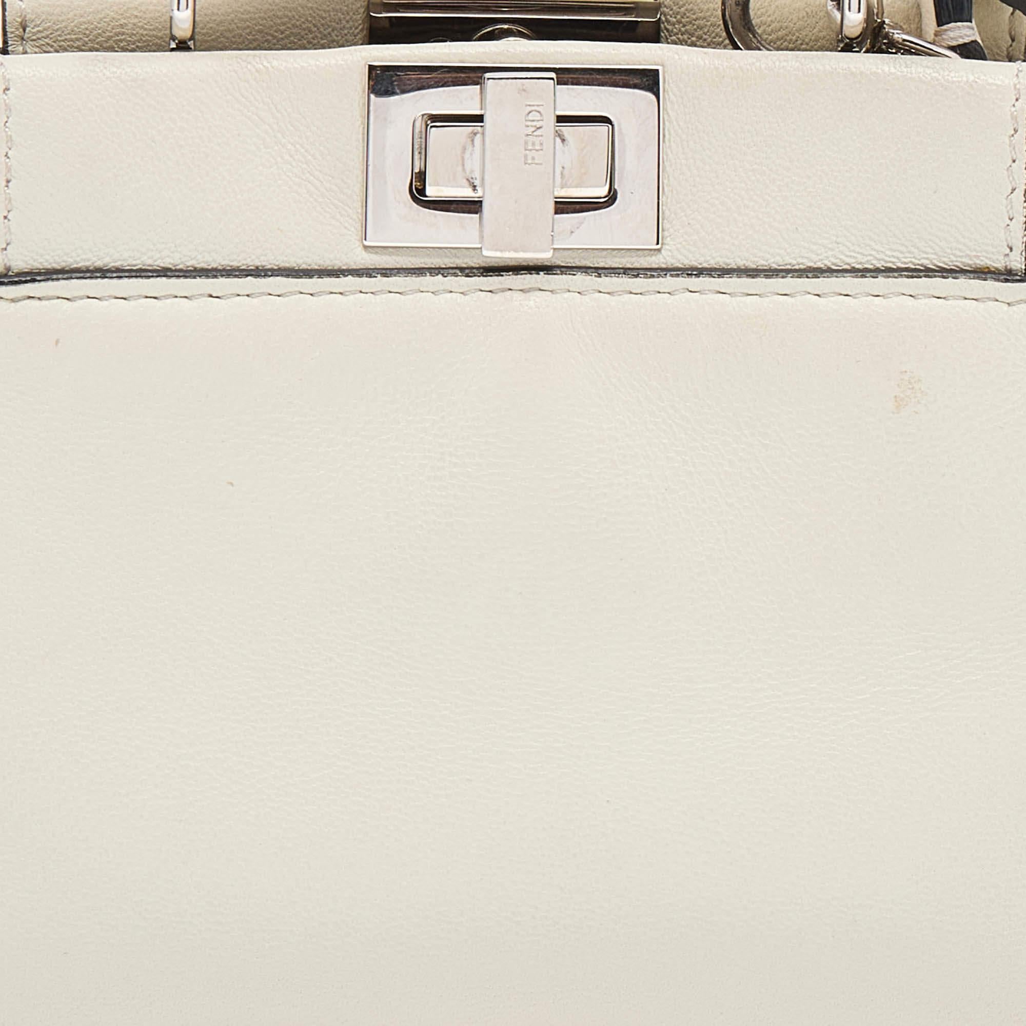 Fendi White Leather Micro Peekaboo Top Handle Bag 5