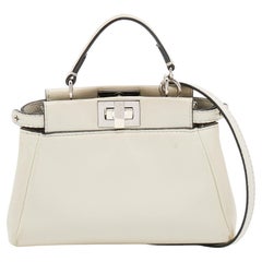 Fendi White Leather Micro Peekaboo Top Handle Bag