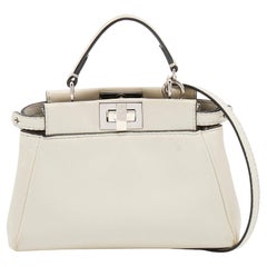 Fendi White Leather Micro Peekaboo Top Handle Bag