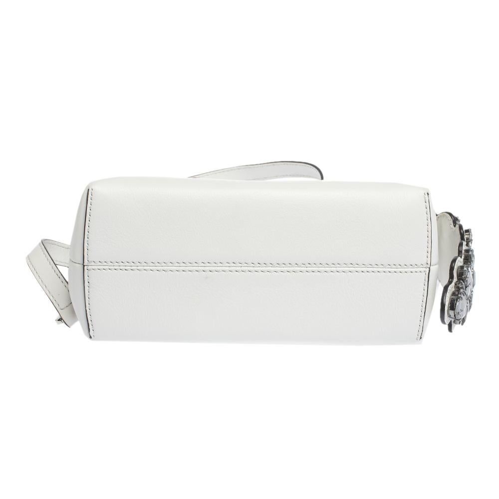 Gray Fendi White Leather Mini By The Way Flower Tail Mini Crossbody Bag