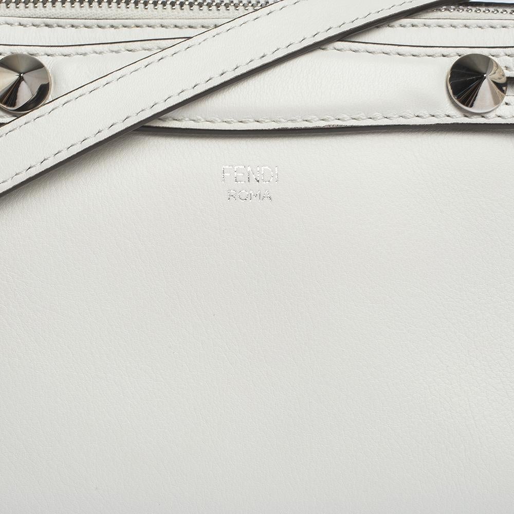 Women's Fendi White Leather Mini By The Way Flower Tail Mini Crossbody Bag