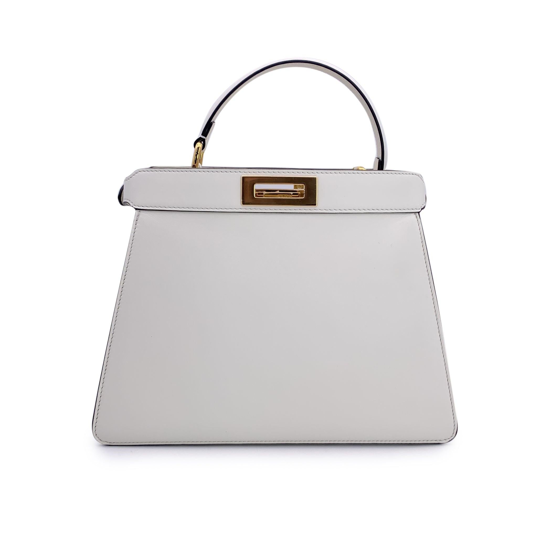 Gray Fendi White Leather Peekaboo ISeeU Medium Top Handle Satchel For Sale