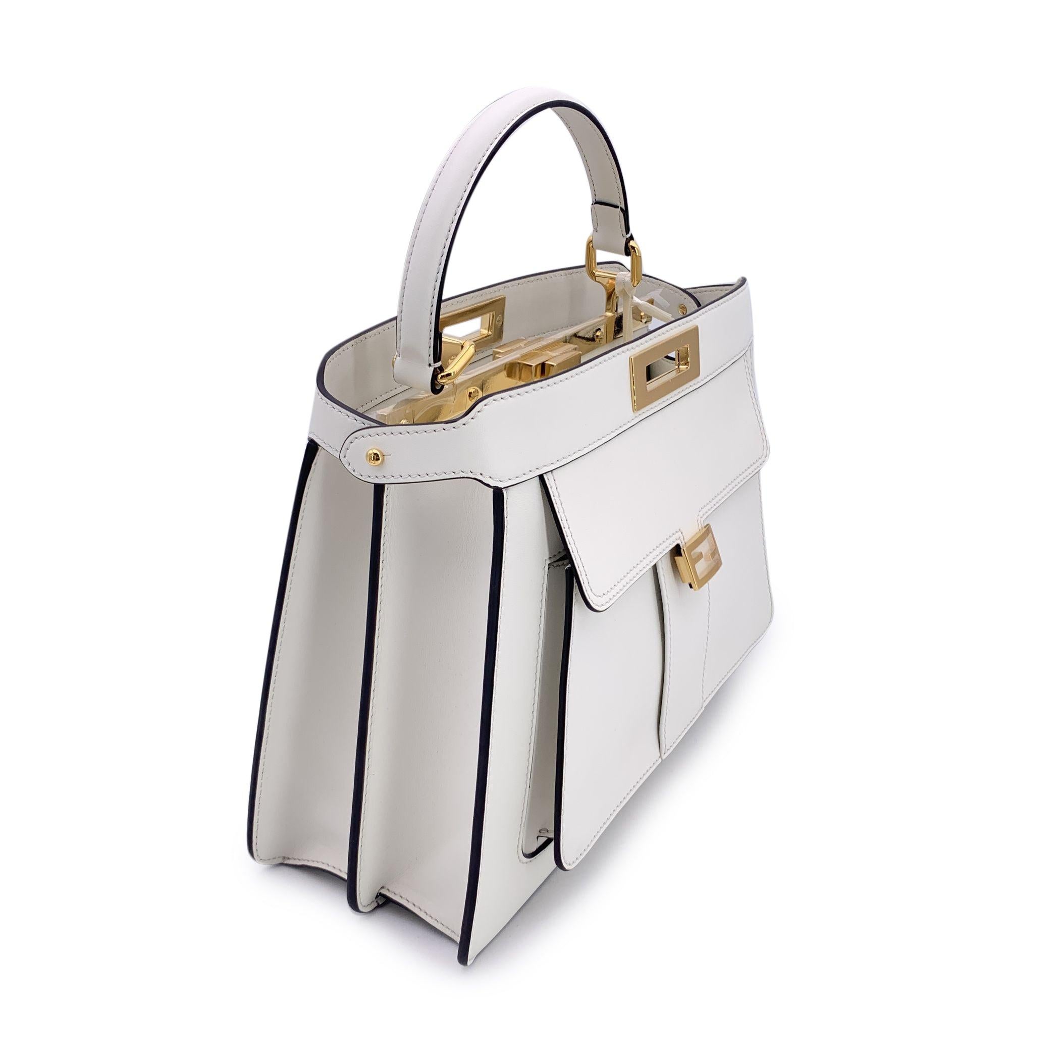 Fendi White Leather Peekaboo ISeeU Medium Top Handle Satchel In Excellent Condition For Sale In Rome, Rome