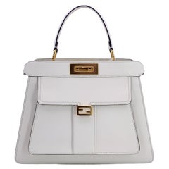 Fendi White Leather Peekaboo ISeeU Medium Top Handle Satchel