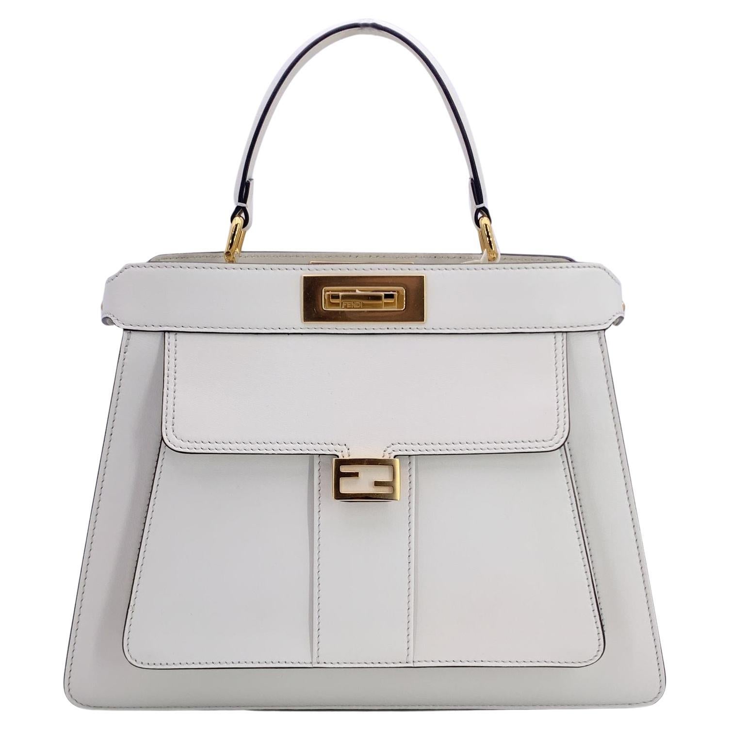 Fendi White Leather Peekaboo ISeeU Medium Top Handle Satchel