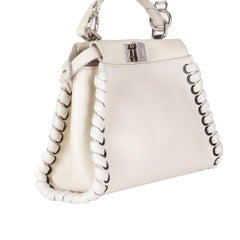 FENDI white leather PEEKABOO MINI WHIPSTITCH Shoulder Bag