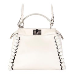 FENDI white leather PEEKABOO MINI WHIPSTITCH Shoulder Bag