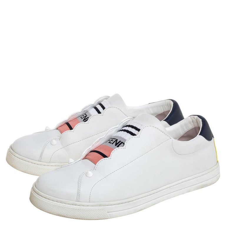 Fendi White Leather Scalloped Low-Top Sneakers Size 38 at 1stDibs | fendi  cut shoes, fendi tenis, tenis fendi mujer