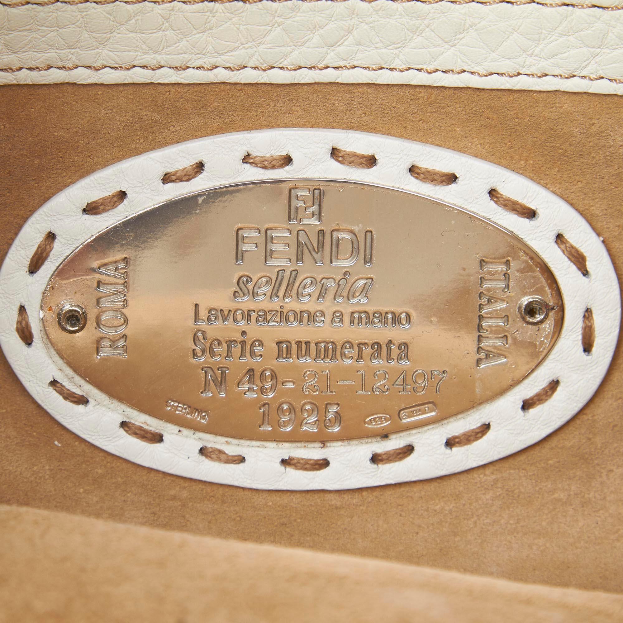 Fendi White Leather Selleria Baguette For Sale 2