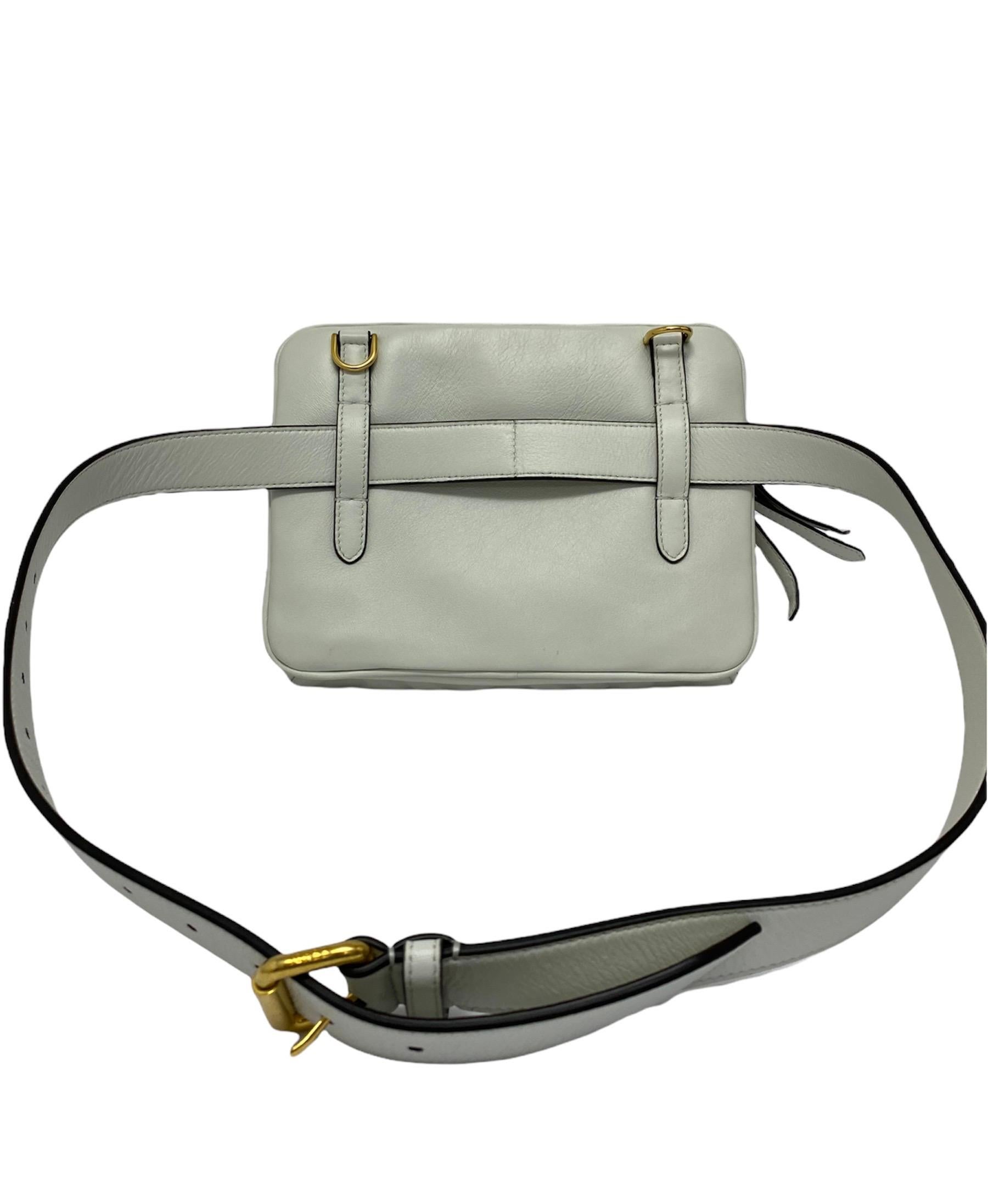 Gray Fendi White Leather Upside Down Belt Bag