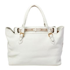 Fendi White Leather Villa Selleria Borghese Tote