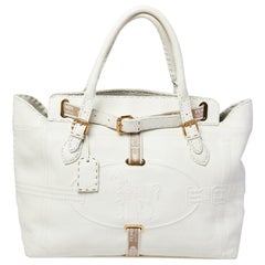 Fendi White Leather Villa Selleria Borghese Tote