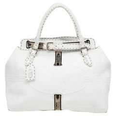 Fendi White Leather Villa Selleria Borghese Tote