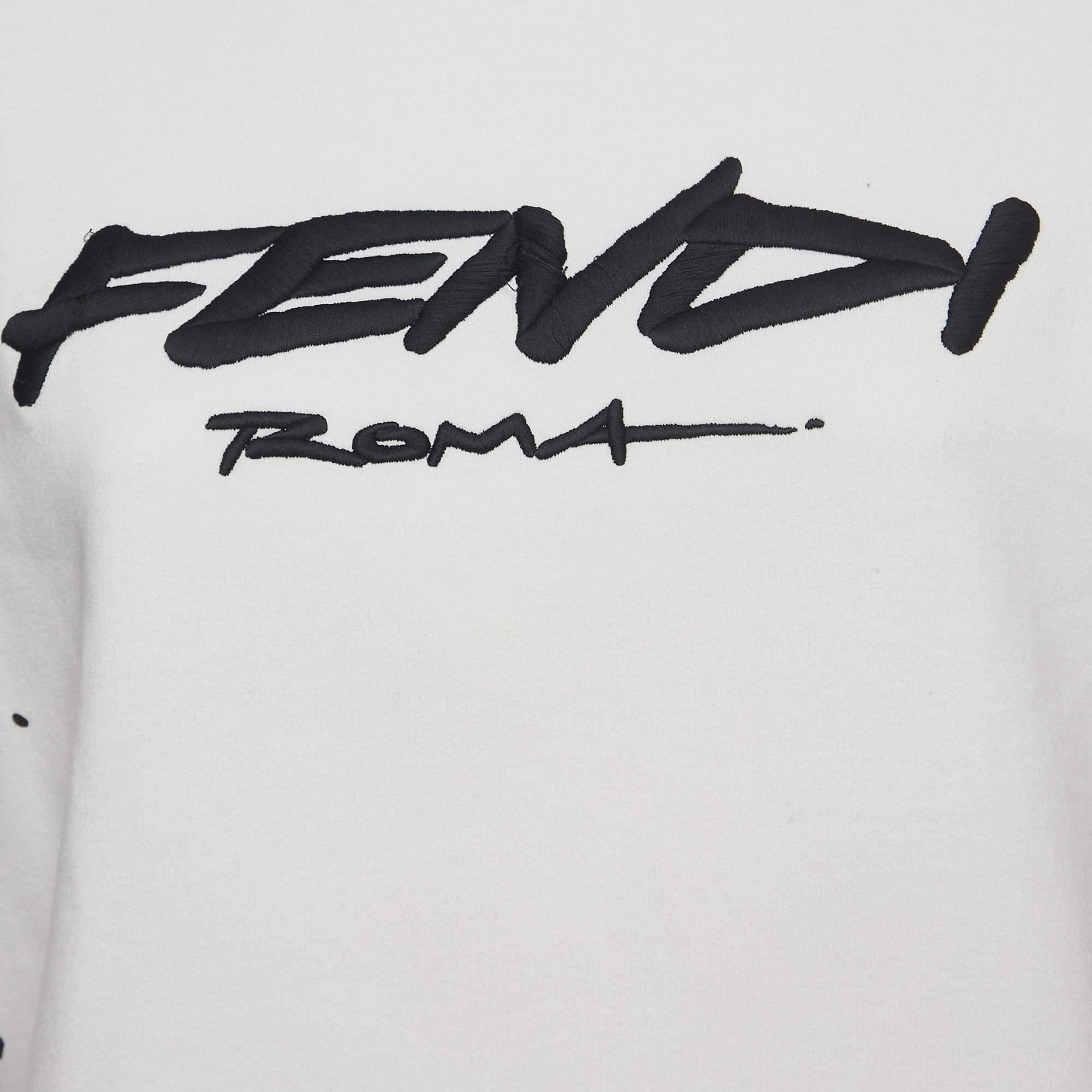 Grigio Felpa girocollo in cotone con logo ricamato S.S. White in vendita