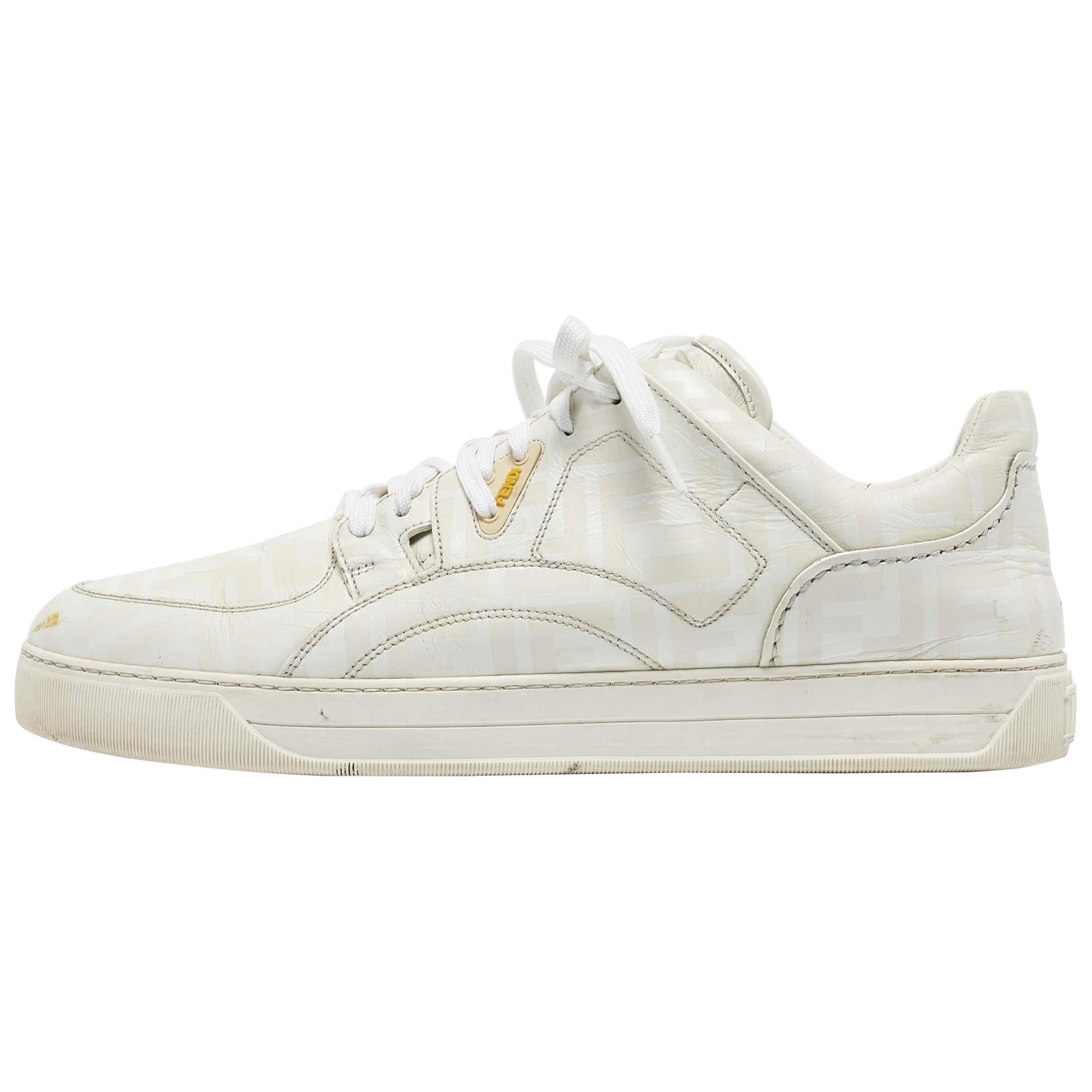 Fendi Weiße Low Top-Sneakers aus Leder mit Logodruck und weißem Logodruck Größe 45