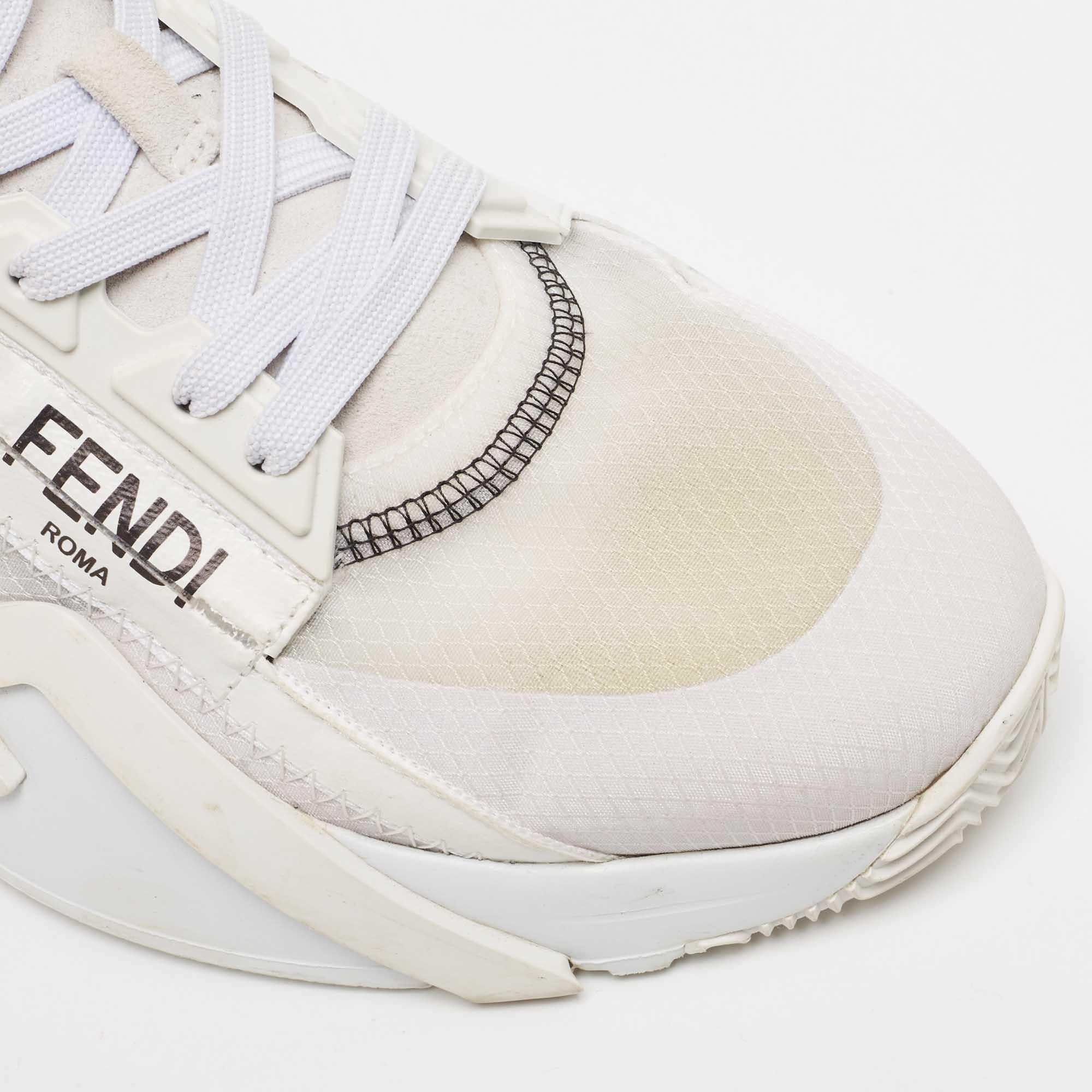 Fendi White Mesh and Suede Flow Sneakers Size 40 3