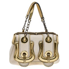 Fendi White/Metallic Gold Canvas And Patent Leather B. Bag Shoulder Bag
