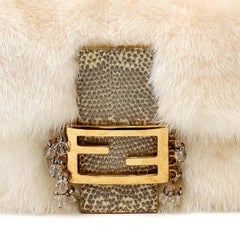 Fendi White Mink Baguette with Ombre Lizard and Crystals