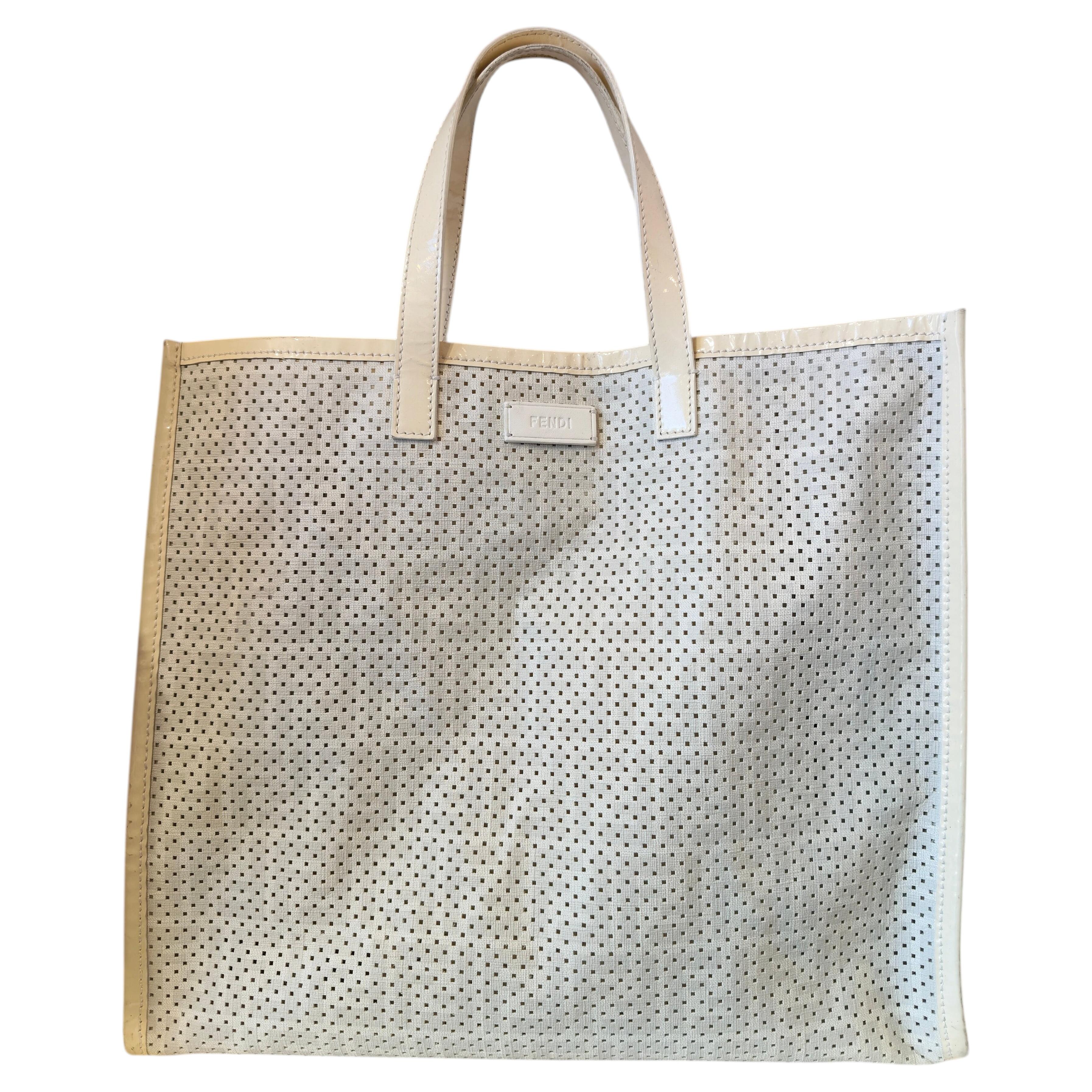 Fendi White monogram fabric and patent leather handbag For Sale