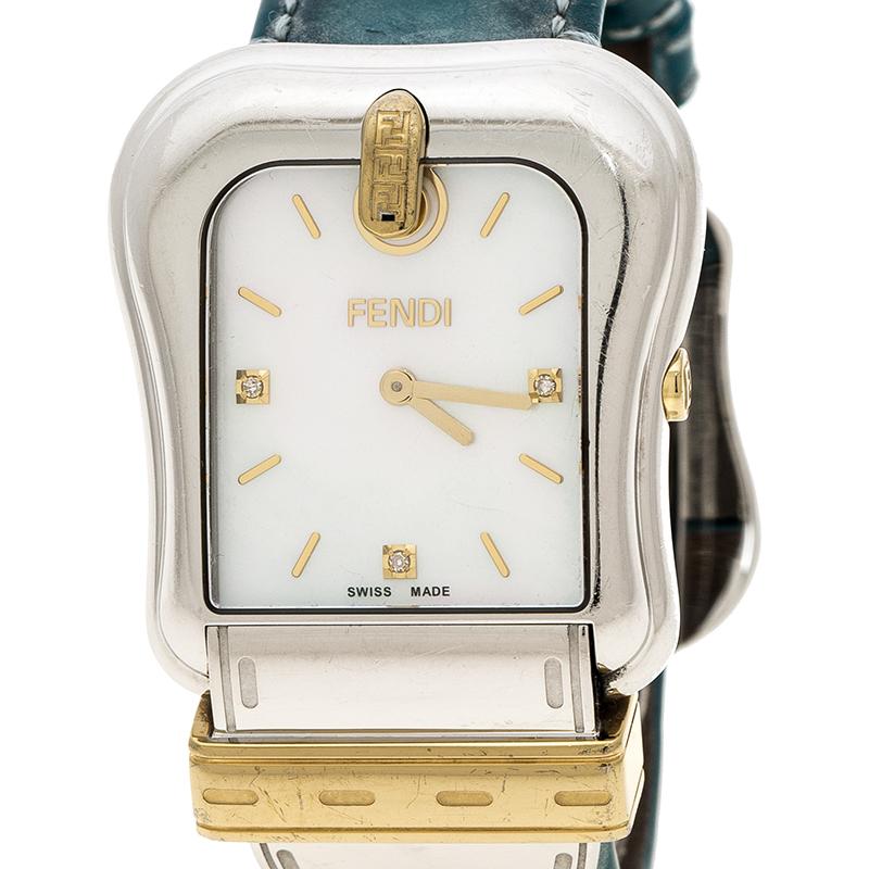 Contemporary Fendi White Mother of Pearl Gold Plated Stainless Steel 3800G Women's Wristwatch