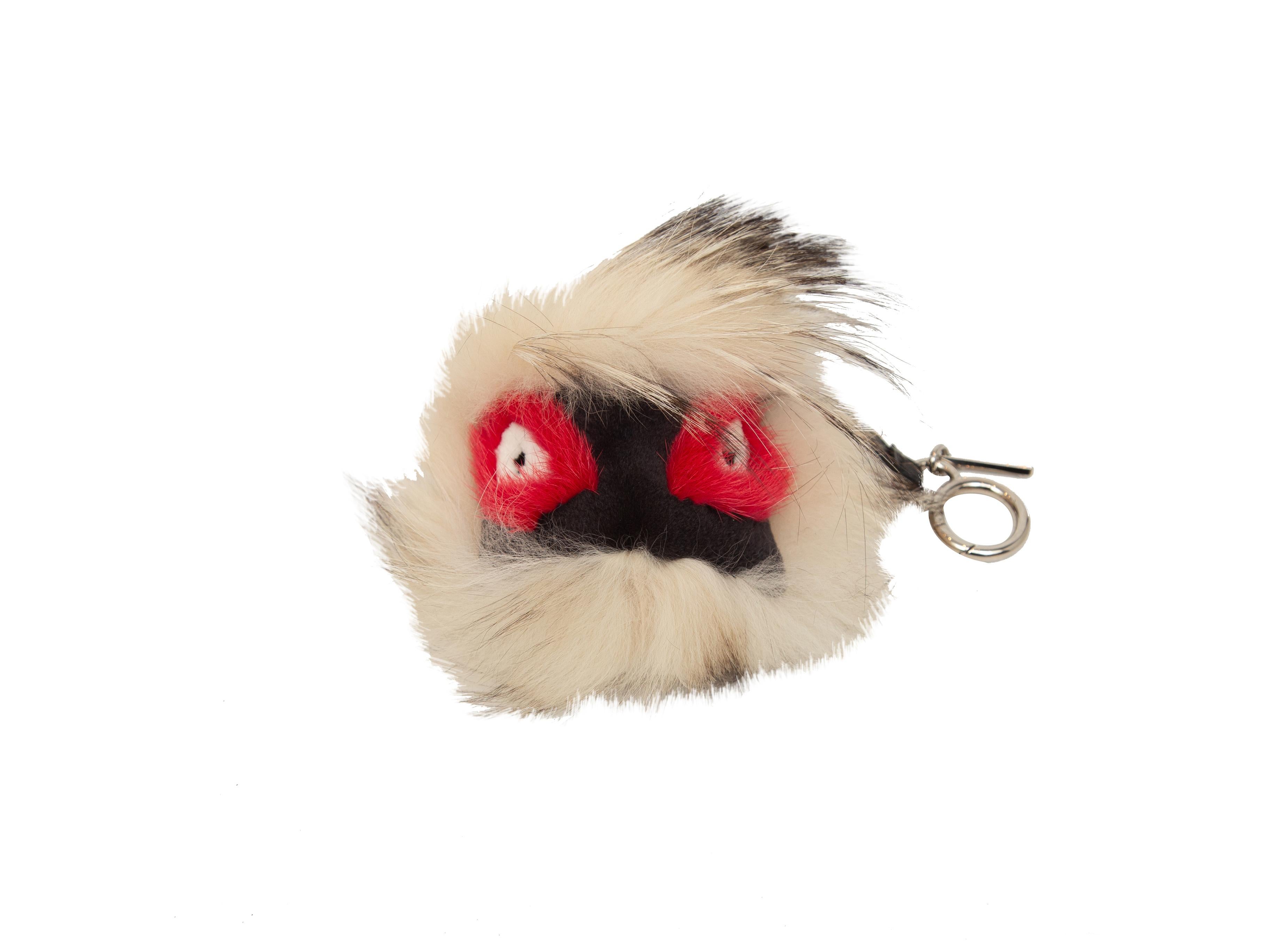  Fendi White & Multicolor Fox Fur Monster Bag Bug Charm In Excellent Condition In New York, NY