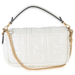 Fendi White Nappa FF 1974 Embossed Mini Baguette Bag