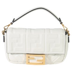 Fendi White Nappa FF 1974 Embossed Mini Baguette Bag