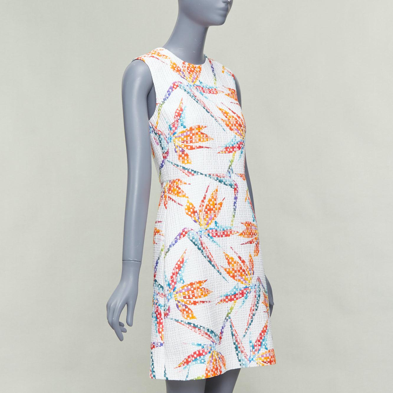 Gray FENDI white orange bird of paradise jacquard cocktail dress IT38 XS For Sale