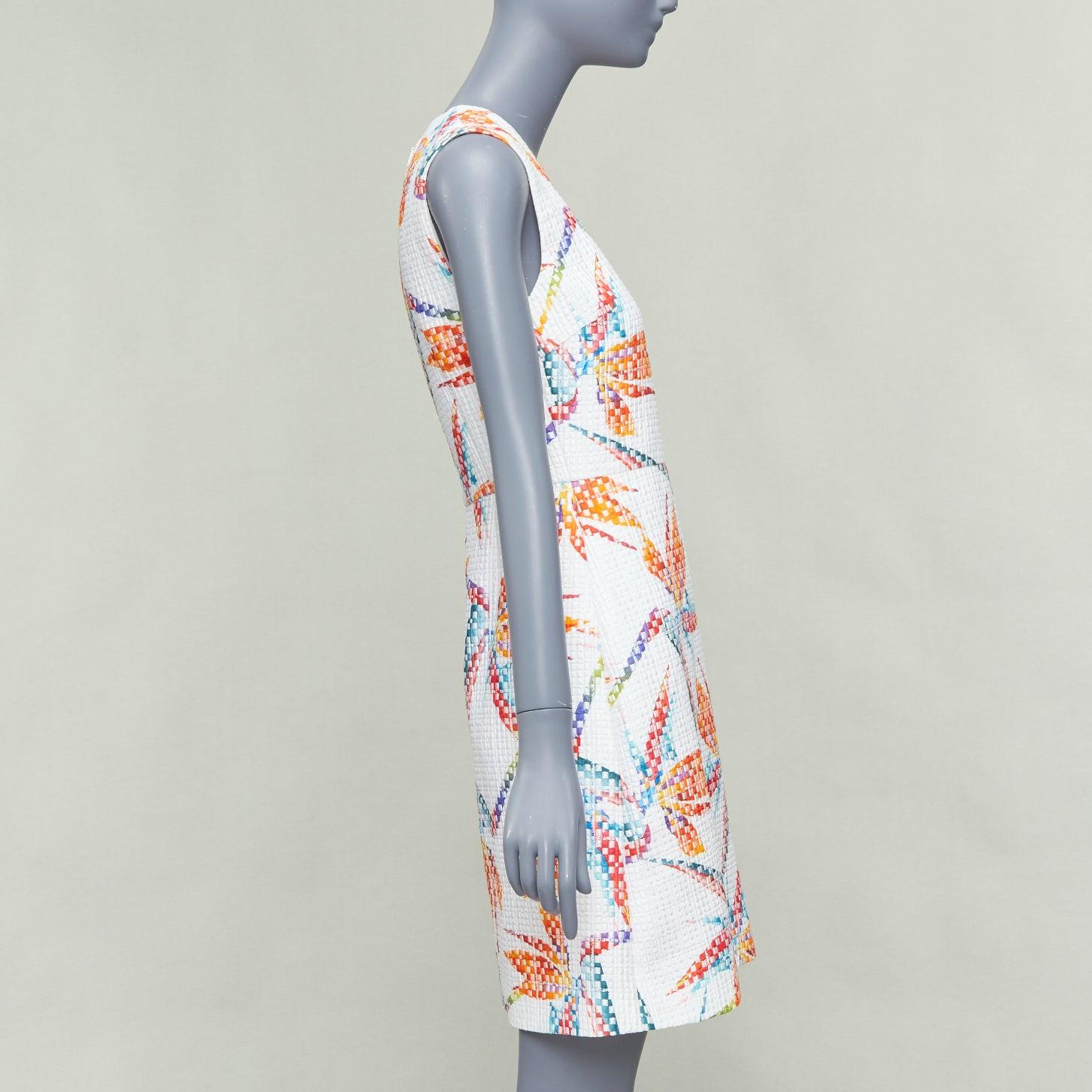 FENDI white orange bird of paradise jacquard cocktail dress IT38 XS In Excellent Condition For Sale In Hong Kong, NT