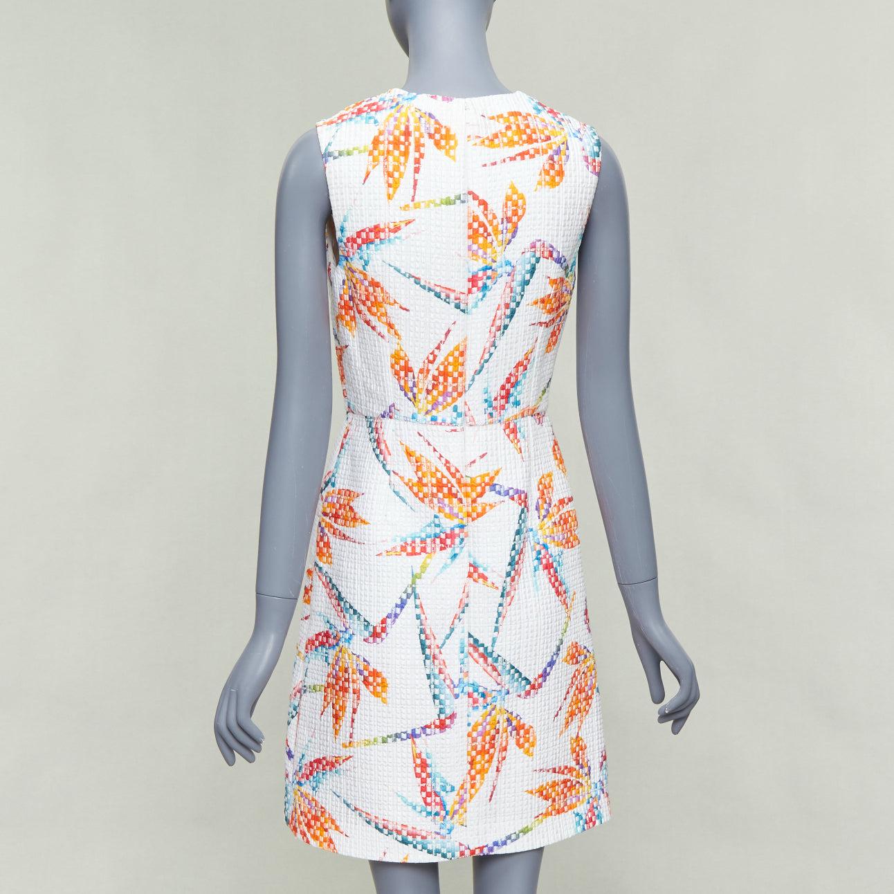 Women's FENDI white orange bird of paradise jacquard cocktail dress IT38 XS For Sale