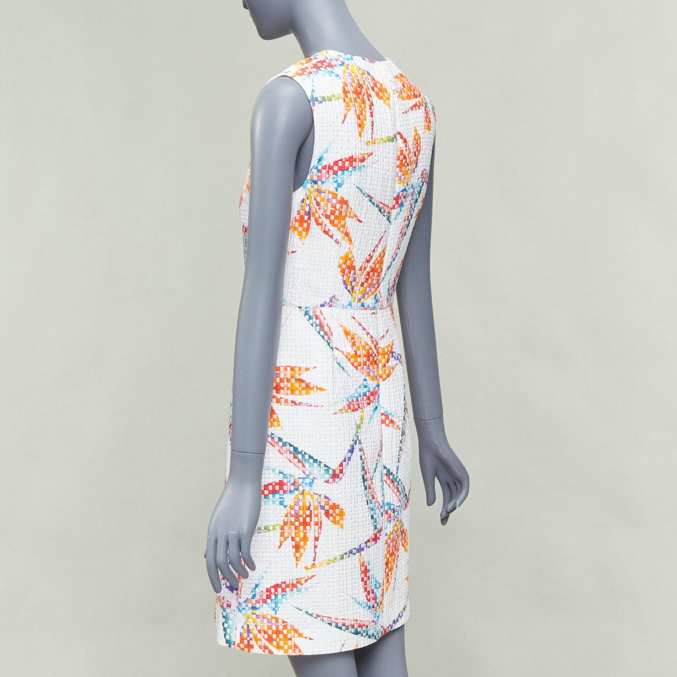 FENDI white orange bird of paradise jacquard cocktail dress IT38 XS For Sale 1