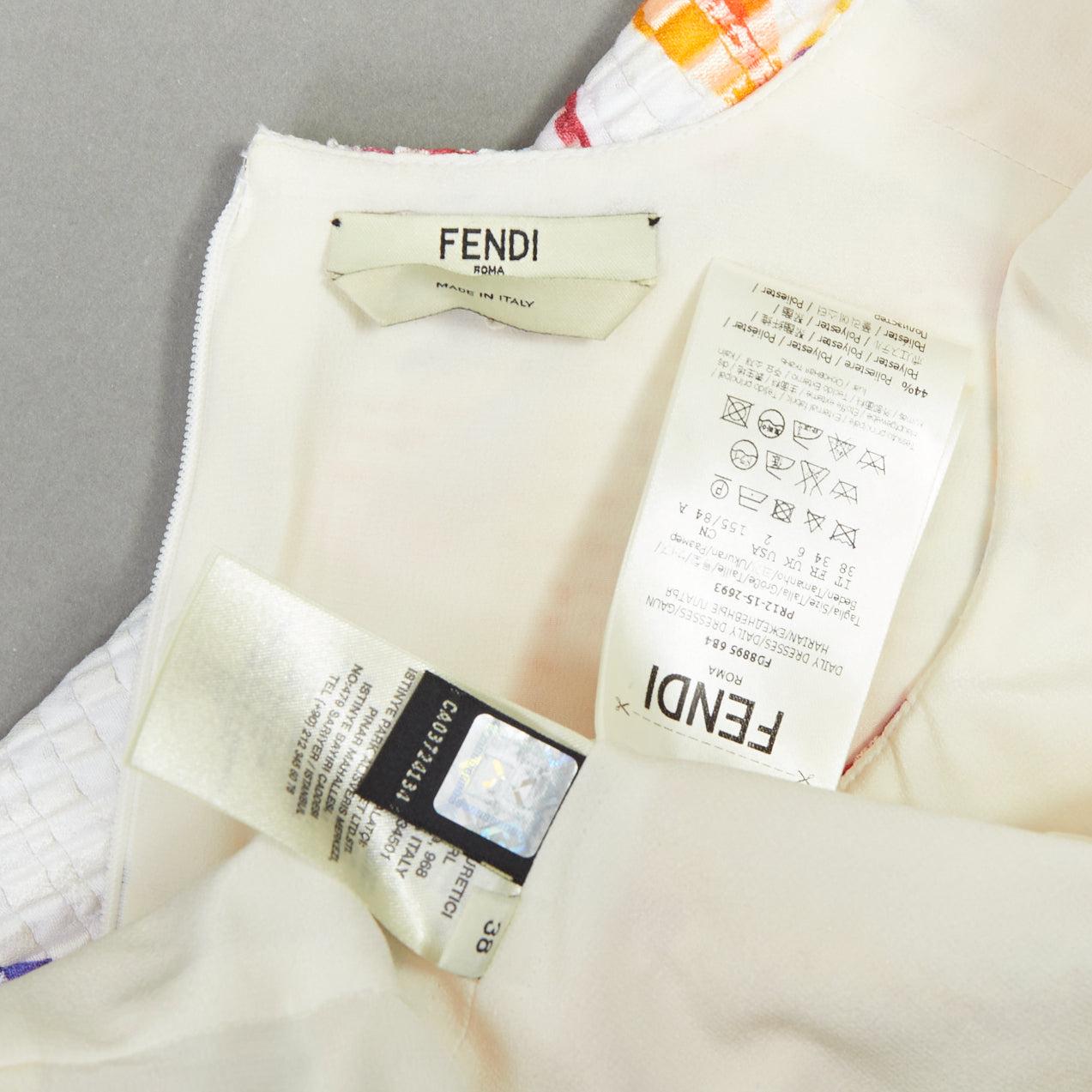 FENDI white orange bird of paradise jacquard cocktail dress IT38 XS For Sale 3