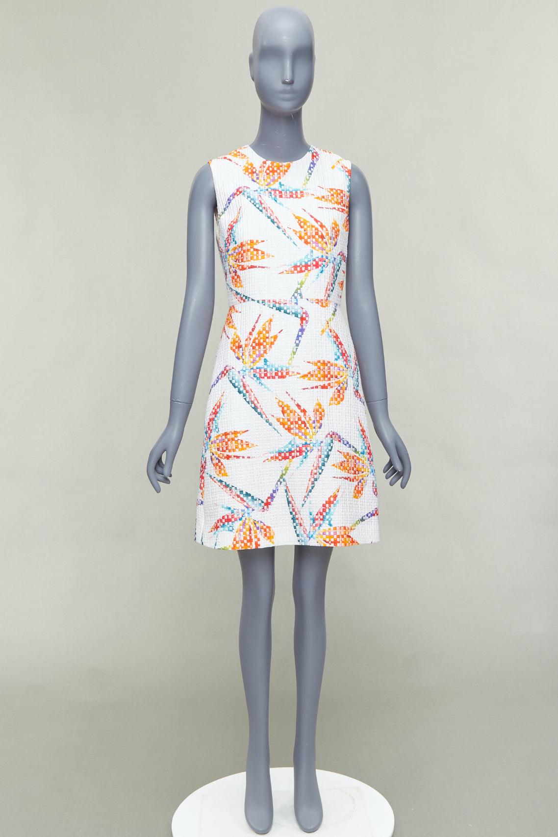 FENDI white orange bird of paradise jacquard cocktail dress IT38 XS For Sale 4