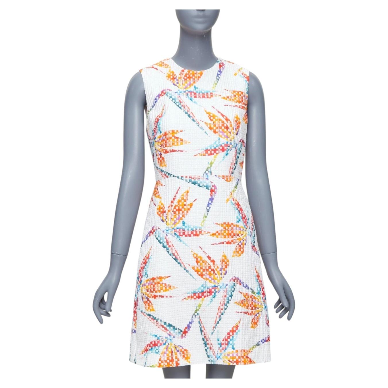 FENDI white orange bird of paradise jacquard cocktail dress IT38 XS