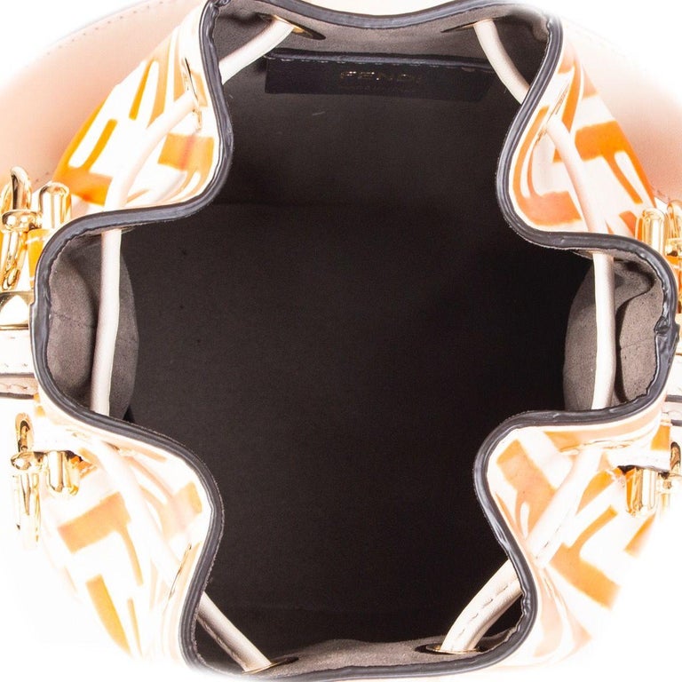 FENDI white and orange leather Monogram ZUCCA MON TRESOR MINI Bucket