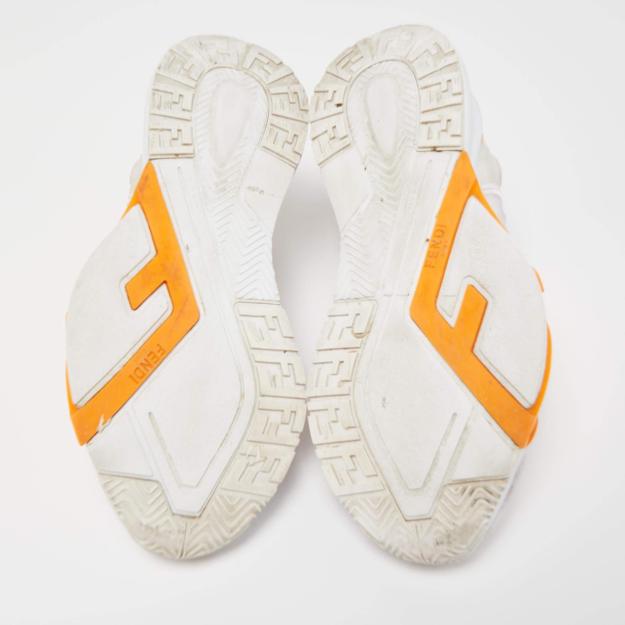 Fendi White/Orange Mesh and Suede Flow Sneakers 2