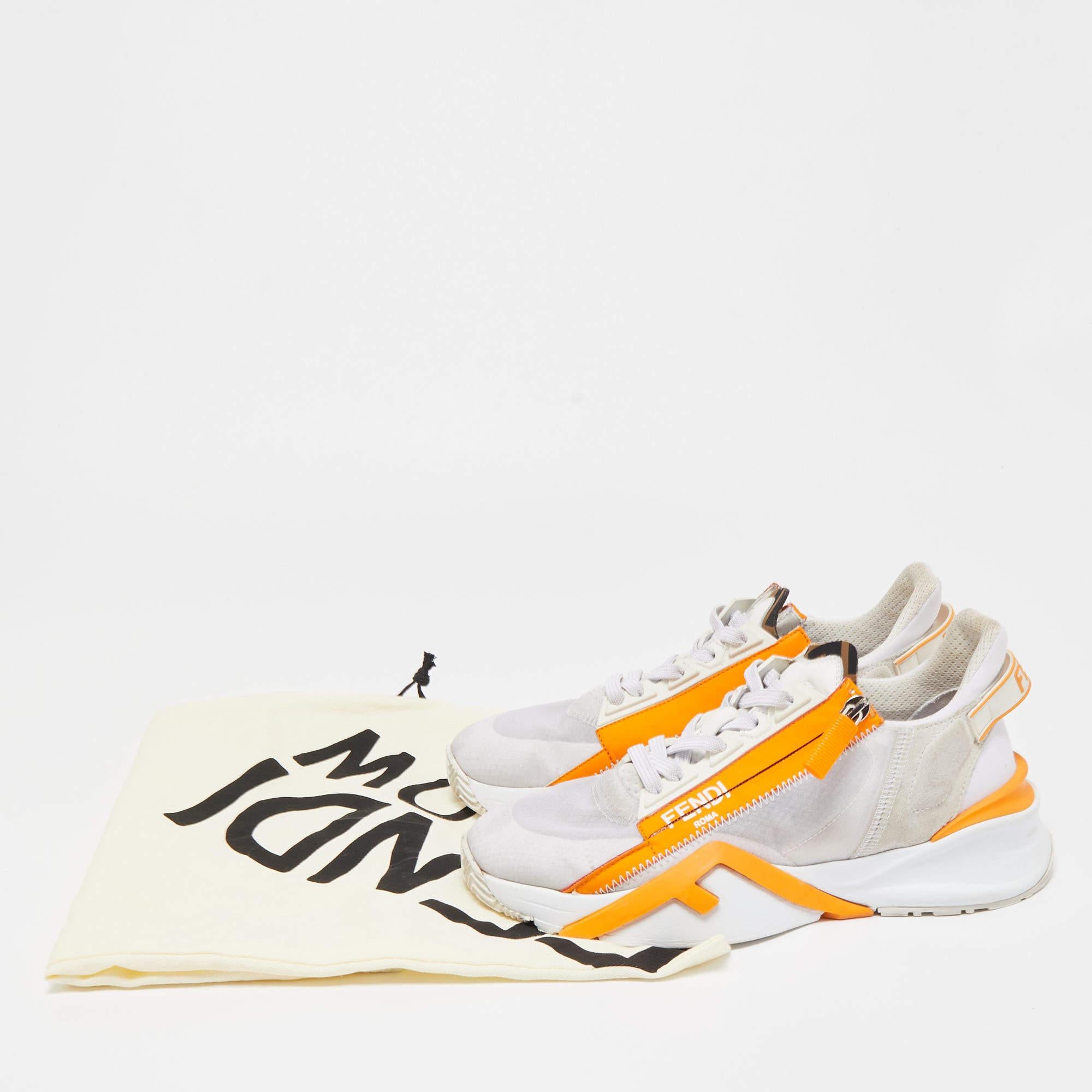 Fendi White/Orange Mesh and Suede Flow Sneakers 3