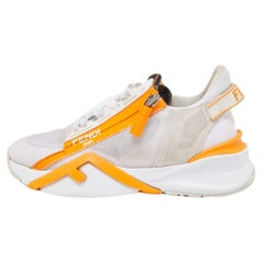Fendi White/Orange Mesh and Suede Flow Sneakers
