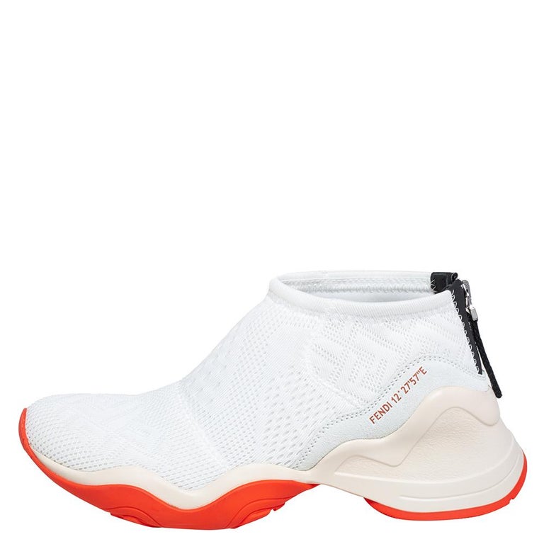 Fendi White/Orange Stretch Mesh And Suede FFluid Sneakers Size 39 at 1stDibs