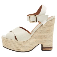 Fendi White Patent Leather and Lizard Embossed Leather Wedge Platform Ankle Stra